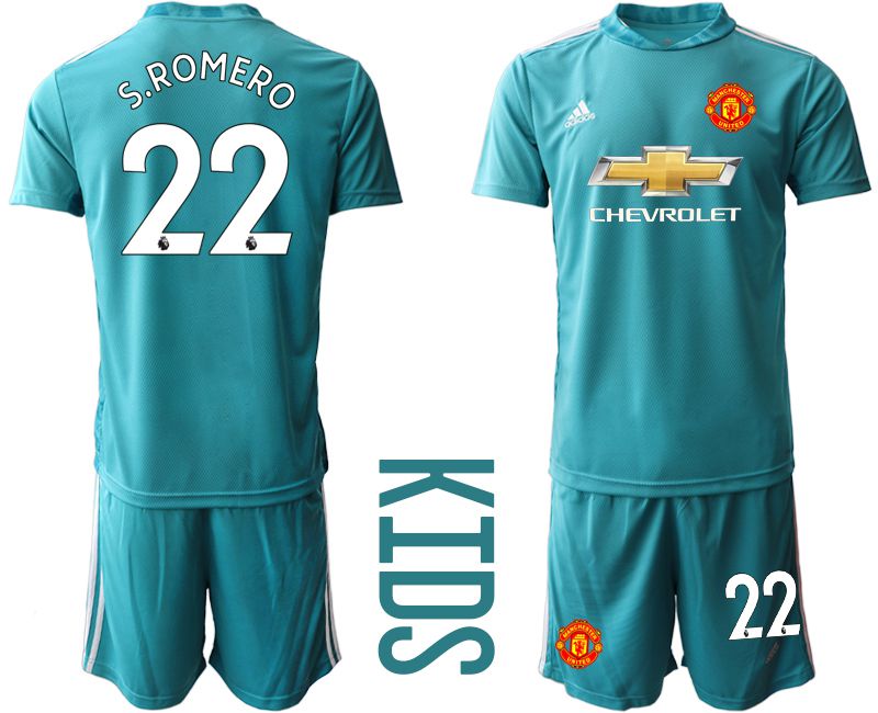 Youth 2020-2021 club Manchester United lake blue goalkeeper #22 Soccer Jerseys